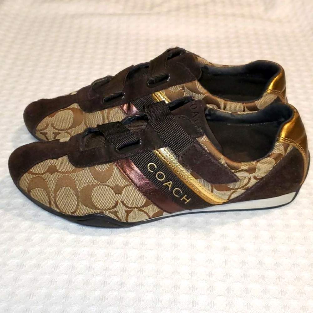 COACH Jenney Brown Gold Copper Suede Sneakers